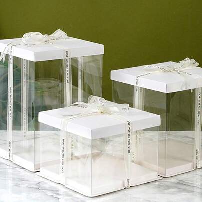 1pc Clear Birthday Cake Box 4 Inch White Tall Triple Combo Baking Packaging Box
