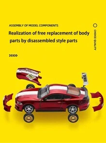 C C A CCA 1:42 Alloy Model Car Kit,  Mustang GT2018 In Red, Yellow, And Blue Paint Schemes, Can Be Modified, Decorative Racing Collectible Toy With Simulated Parts, Gift - Multicolor - View 2