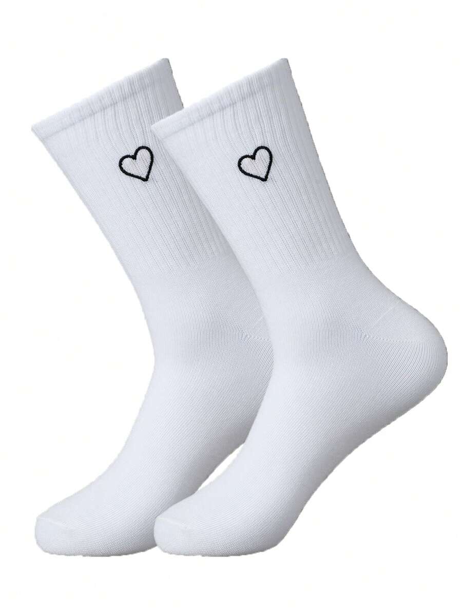 Hombres Calcetines de tripulación con estampado de corazón - Blanco y Negro - Ver 1