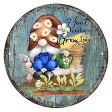 1入組8*8英寸花裝飾圓形復古招牌，錫板圓形牌匾，花環招牌適用於牆面/房間/家居/餐廳/酒吧/車庫裝飾（20*20cm） - 彩色 - 查看 1