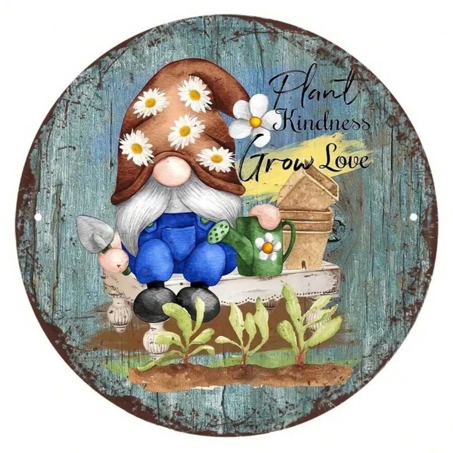 1入組8*8英寸花裝飾圓形復古招牌，錫板圓形牌匾，花環招牌適用於牆面/房間/家居/餐廳/酒吧/車庫裝飾（20*20cm） - 彩色 - 查看 1