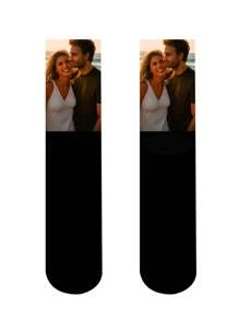 1 Pair Personalized Customized Photo Face Print Women's Funny Mid-Calf Socks, Interesting Couple Long Socks With Customized Images, Great Gift Idea For Valentine's Day, Birthdays And Other Occasions
