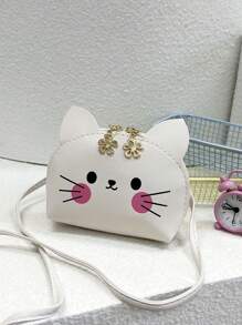 1 pieza Bolso de bandolera mini con diseño de gato lindo de dibujos animados para niñas jóvenes, hecho con cremallera, adecuado para uso diario