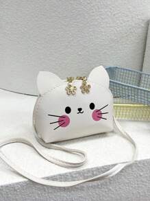1 pieza Bolso de bandolera mini con diseño de gato lindo de dibujos animados para niñas jóvenes, hecho con cremallera, adecuado para uso diario
