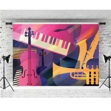 金色音符主題背景，鋼琴黑白鍵符號元素橫幅裝飾，生日派對攝影背景 - A款 - 查看 3