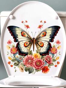 1PC Butterfly Flower Decorative Toilet Sticker, Removable PVC Material Toilet Sticker, Suitable For Bathroom Toilet Sticker, 11.8inchX11.8inch - Multicolor - View 10