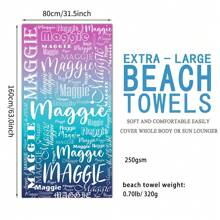 1 pièce Serviette de plage personnalisée, 80*160cm, serviette de plage personnalisée de 12 couleurs avec votre nom, serviette de plage absorbante, grande couverture de plage d'été, cadeau pour fête de plage, accessoires de plage multifonctionnels, séchage rapide pour anniversaires, Saint-Valentin, Fête des Mères, anniversaires, Jour des Enfants, Fête des Pères, remise des diplômes, mariages, pendaison de crémaillère, salle de bain, salon, chambre à coucher, décoration pour vacances à la maison, essentiels de voyage