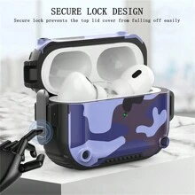 Men Compatible Airpods Pro 2nd Generation Case Cover With Lock, Hard Shell Airpod Pro 2 Case, Full-Body Shockproof Protective Airpods Case Skin With Keychain[Camo Blue] - Camouflage/blue - View 4