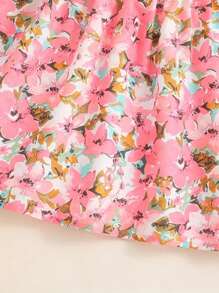 少女花印無袖海灘風裙子，夏季 - 粉色 - 查看 6