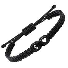 1 pieza Pulsera trenzada negra con cuerda de nudo plano y cuentas con forma de corazón de acrílico, para San Valentín - Pulsera - Ver 23