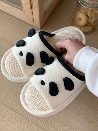 Women's Cute Panda Design Linen House Slippers For Leisure