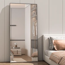 CASSILANDO 165x60cm Floor Mirror, Floor Large Mirror, Standing Mirror, Against Wall For Bedroom, Cladding And Wall Mounted Thin Frame Mirror, Black,Gold