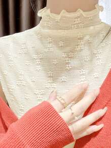 1pc Lace False Collar Multi-Functional Decorative Lace Clothes Collar, Fashionable And Sexy Sheer Sleeveless Top, Eyelash Pattern Print, Stretchy Lace Collar Suitable For Women's Daily Outfits, To Match With Dress, Shirt, And As Accessories For Neckline Decoration.