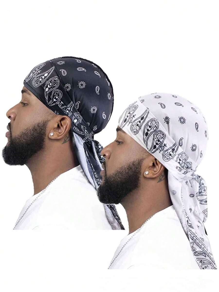 1pc Men's Turban Hat Printed Wigs Durag Biker Headwrap Pirate Hats Cap For Men Hair Accessories Long Tail Straps Bandanas Pirate Hat Pirate Costume - Pirate Hat - View 1