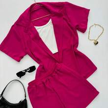 Set de 3 piezas camisa, short y top - Rosa Fucsia - Ver 2