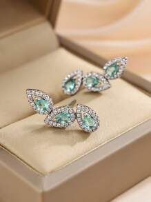 1對女士銅質耳環，鑲嵌方形立方氧化鋯，適合日常佩戴 - 彩色 - 查看 7