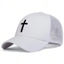 1 pieza Gorra de malla con patrón de cruz de Jesús para hombres, gorra de béisbol para actividades al aire libre, protección solar y ocio, adecuada para viajes de primavera y otoño, fiestas en la playa, Halloween - Multicolor - Ver 8