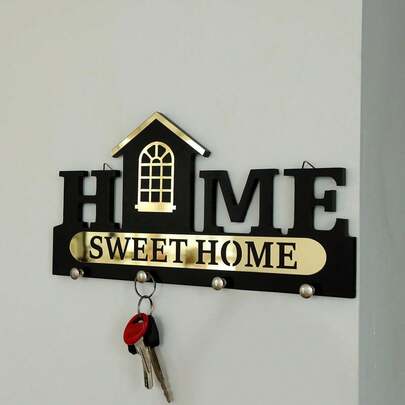 1 Stück schwarzer Holzschlüsselhalter mit goldenem Acrylüberzug - Einzigartiges schwarz-goldenes visuelles Design, dekorativ & praktisch