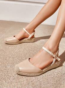 Women's Platform Ankle Strap Closed Toe Espadrille Matching Dress Wedding Wedge Apricot Sandals - Apricot - View 7