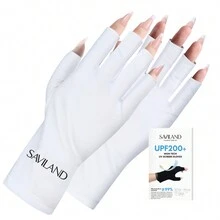 Saviland UV Gloves For Gel Nails: UPF200+ Professional UV Protection White Gloves For Gel Manicures, Anti UVA & UVB 999+ UV Nail Gloves For Gel Nail Lamp Skin Care Fingerless Gloves Protect Hands