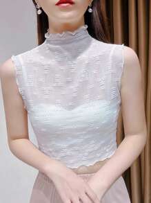 1pc Lace False Collar Multi-Functional Decorative Lace Clothes Collar, Fashionable And Sexy Sheer Sleeveless Top, Eyelash Pattern Print, Stretchy Lace Collar Suitable For Women's Daily Outfits, To Match With Dress, Shirt, And As Accessories For Neckline Decoration.