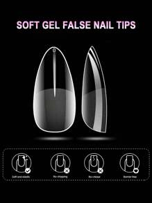 550 Chiếc Bọc Hoàn Toàn Ấn Vào Đầu Móng Tay Nhọn Hạnh Nhân Vuông Quan Tài Pháp Giả Giả Ngâm Tắt Gel Nối Dài Móng Tay Đầu viên Nén Trên Móng Tay Đồ Dùng Làm Móng - Trong sáng - Xem 5