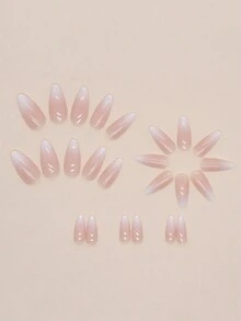 Set de 4 paquetes (96 piezas) - Elegantes uñas acrílicas con diseños delicados degradados, con 2 pegamentos jelly y 1 lima de uñas para mujeres y chicas, suministros para uñas - Multicolor - Ver 7