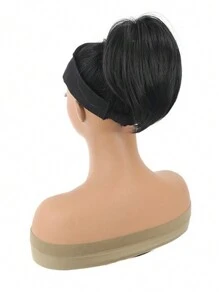 Pelucas sintética de cola de caballo corta y natural negra con clip de garra, cola de caballo desordenada de cabello corto, pelo liso de cola de caballo con bucle de pelo, adecuada para uso diario de 9 pulgadas - Negro natural - Ver 4