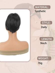 Pelucas sintética de cola de caballo corta y natural negra con clip de garra, cola de caballo desordenada de cabello corto, pelo liso de cola de caballo con bucle de pelo, adecuada para uso diario de 9 pulgadas - Negro natural - Ver 5
