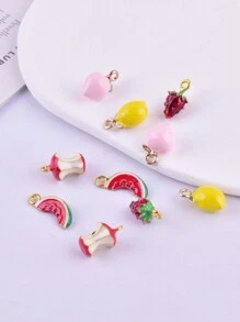 10pcs Fashion 3D Watermelon, Strawberry, Lemon, Apple, Peach Shaped Alloy Drip Oil DIY Jewelry Pendant For Women's Earrings And Necklace Decoration Accessories