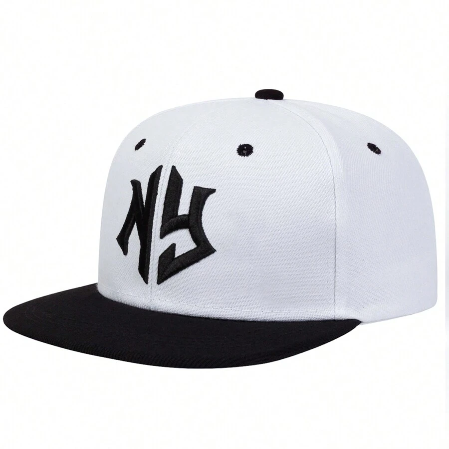 1pc Men's Geometric Embroidered Hip-Hop Hat, Adjustable Sunscreen Leisure Cap For Outdoors, Spring And Autumn - Black and White - View 1