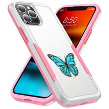 漂亮的藍色蝴蝶圖形印刷外套，防震雙層防護重型手機殼，適用於iPhone 15 Pro Max 15PlusiPhone 14 Pro Max 14 + 14 Plus 13 Pro Max 13 Mini 12 Pro Max 11 Pro Max XS MAX XR X 7P 7G 8P Plus 8 + SE2 SE3 - 白色 - 查看 2