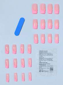 Get Glamorous With, 24pcs 3D Gel Makes White French And 3d Flower Design Square Acrylic Press On Nails, Contain 1pc Jelly Glue And 1pc Nail File, Easy To Wear Nail Art Set For Woman Girl Daily Work Festivals, Party