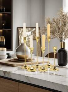 2pcs/3pcs/6pcs Electroplated Polished Metal Iron Candle Holder, Simple And Modern Light Luxury Hollow Wedding Party, Candlelight Dinner, Family Living Room, Candle Holder Decoration, Graduation Gift, Women's Gift, Winter Gift, Close Friend Gift - View 8