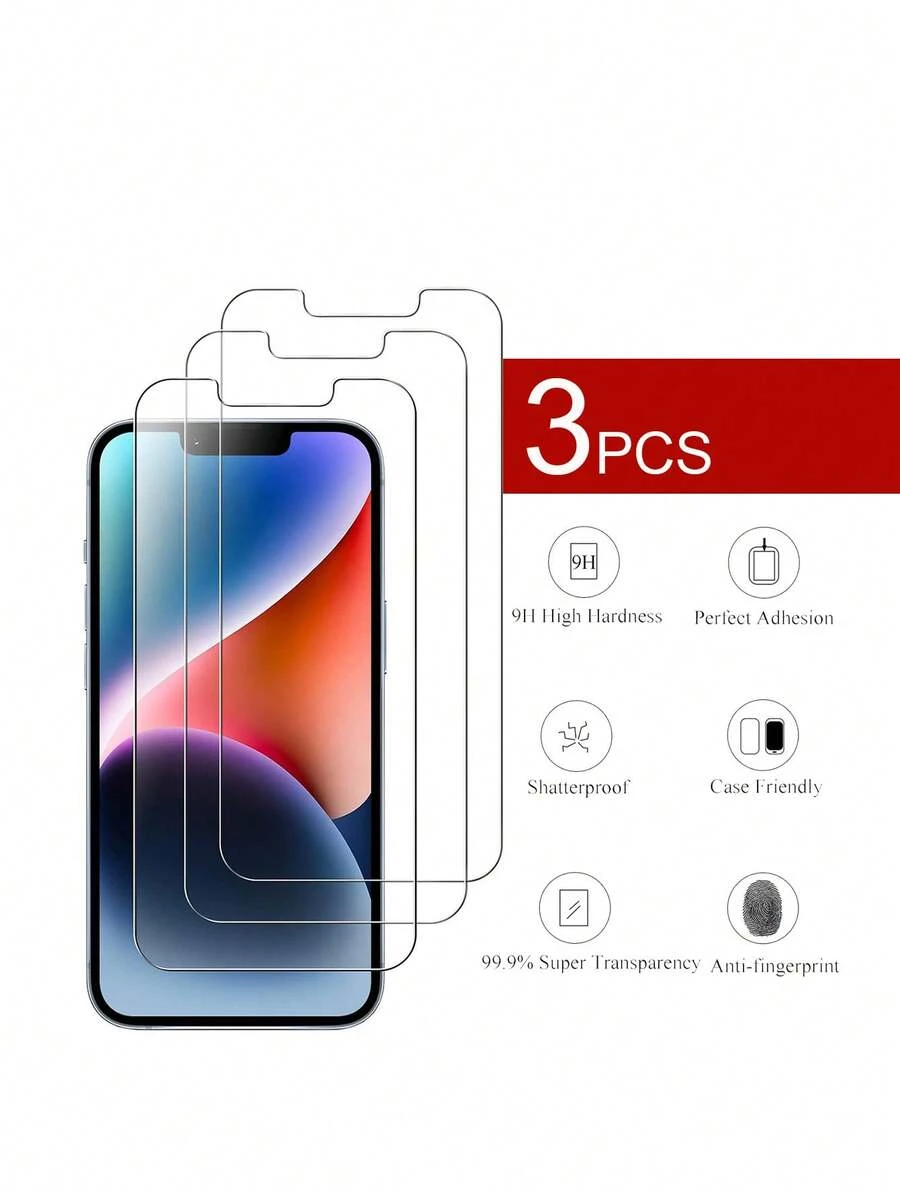 3pcs Glass Screen Protector Film Compatible With IPhone 13 / 13 Pro/14 Transparent Tempered Glass Film - Clear - View 1