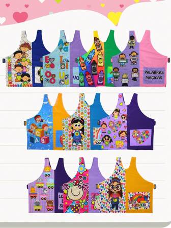 10 Batas de Educadora Yomper Sublimado con Bolsas - Delantal Jumper Para Maestros de Preescolar, Jardín de Niños, Kinder