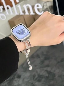1 件珠宝手链兼容 表带兼容 ApplewatchS8/SE Love Crystal Iwatch765 代苹果表带适合女生高端。Love Crystal 珍珠手链-【银色】尺寸 41mm40/38mm 42/44/45/49mm（适用于 7/8 代）兼容 Ultra2/9 Se8/7/6/5/4/3/2/1 伸缩抽绳设计，夏季必买表带 - 銀色 - 查看 3