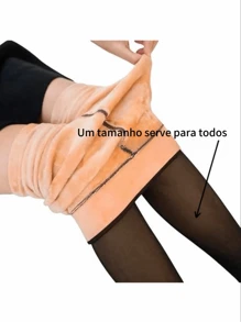Meia-Calça Térmica Forrada Peluciada Translúcida de Lã Feminina Super Elástica Slim 220g