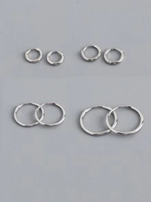 HuooNew 1 par de Pendientes minimalistas de aro circular de plata esterlina 925, regalo de joyería de plata para mujeres