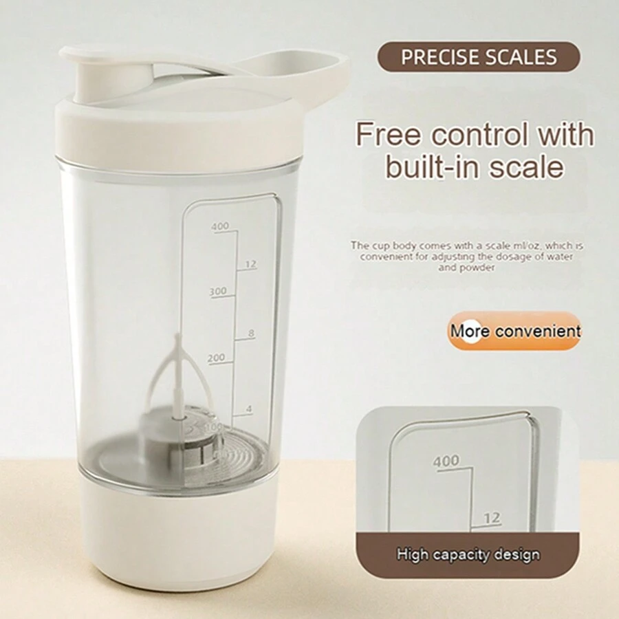 400毫升電動蛋白奶昔攪拌杯，USB攪拌瓶，運動健身充電式電動搖杯，適用於奶茶、咖啡 - 白色 - 查看 1