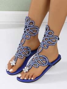 2024 New Cross-Border Popular Rhinestone Beach Flip-Flops, Comfortable And Versatile Slippers For Summer - Royal Blue - View 4