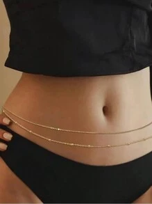 2pcs Vintage Minimalist Single Layer Thin Chain Waist Chain - Gold B - View 1
