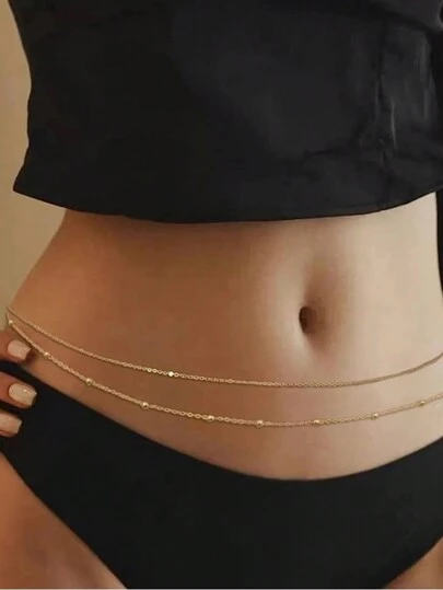 2pcs Vintage Minimalist Single Layer Thin Chain Waist Chain