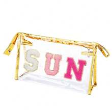 1pc Transparent Zipper Letter Pencil Case, Multifunctional PVC Travel Pouch, Clear Toiletry Makeup Bag, Water-Resistant Storage Bag