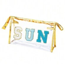 1pc Transparent Zipper Letter Pencil Case, Multifunctional PVC Travel Pouch, Clear Toiletry Makeup Bag, Water-Resistant Storage Bag