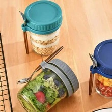 Copo de Iogurte com Tampa Hermética, Copo para Iogurte e Aveia Durante a Noite, Frasco de Salada de Vidro Portátil de 350ml com Colher, Copo de Café da Manhã - Tamanho único serve para todos - Visão 3