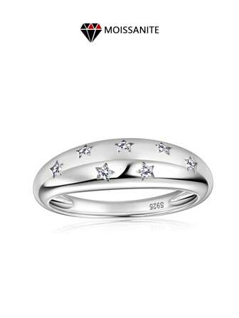 1 Piece Of S925 Silver 0.7 Carat Moissanite Star Ring, Personalized European And American Niche Design, Minimalist Hip-Hop Style, Daily Party Wear, Engagement, Wedding, Birthday Or Anniversary Gift For Friends And Girlfriends Rhinestone Ring