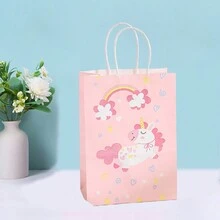 6入組21*15*8CM卡通可愛粉色獨角獸新鮮牛皮紙禮品袋，適用於節日派對裝飾和包裝 - 淺粉色 - 查看 5