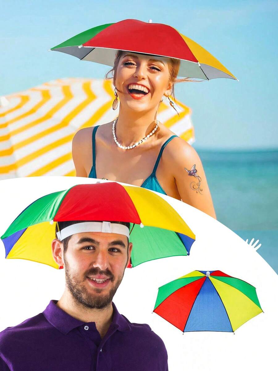 1 pièce Chapeau-parapluie de pêche d'été pour protection solaire, casquette pour adultes pour la décoration de fête au bord de la piscine, parapluie pliable pour la protection solaire en extérieur - Multicolore - Voir 1