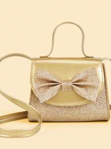 1 Stück süße und stilvolle Prinzessin Stil Glitzer Mini Tasche mit Schleife, kann in der Hand, Schulter oder Crossbody getragen werden, Geldbörse, Geburtstag oder Geschenk, passt zu Kleidung für Mädchen.